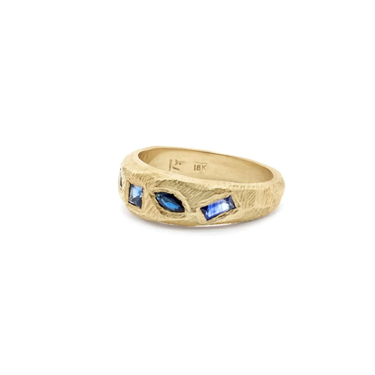 18K Geometric Mixed Band in Blue Sapphires