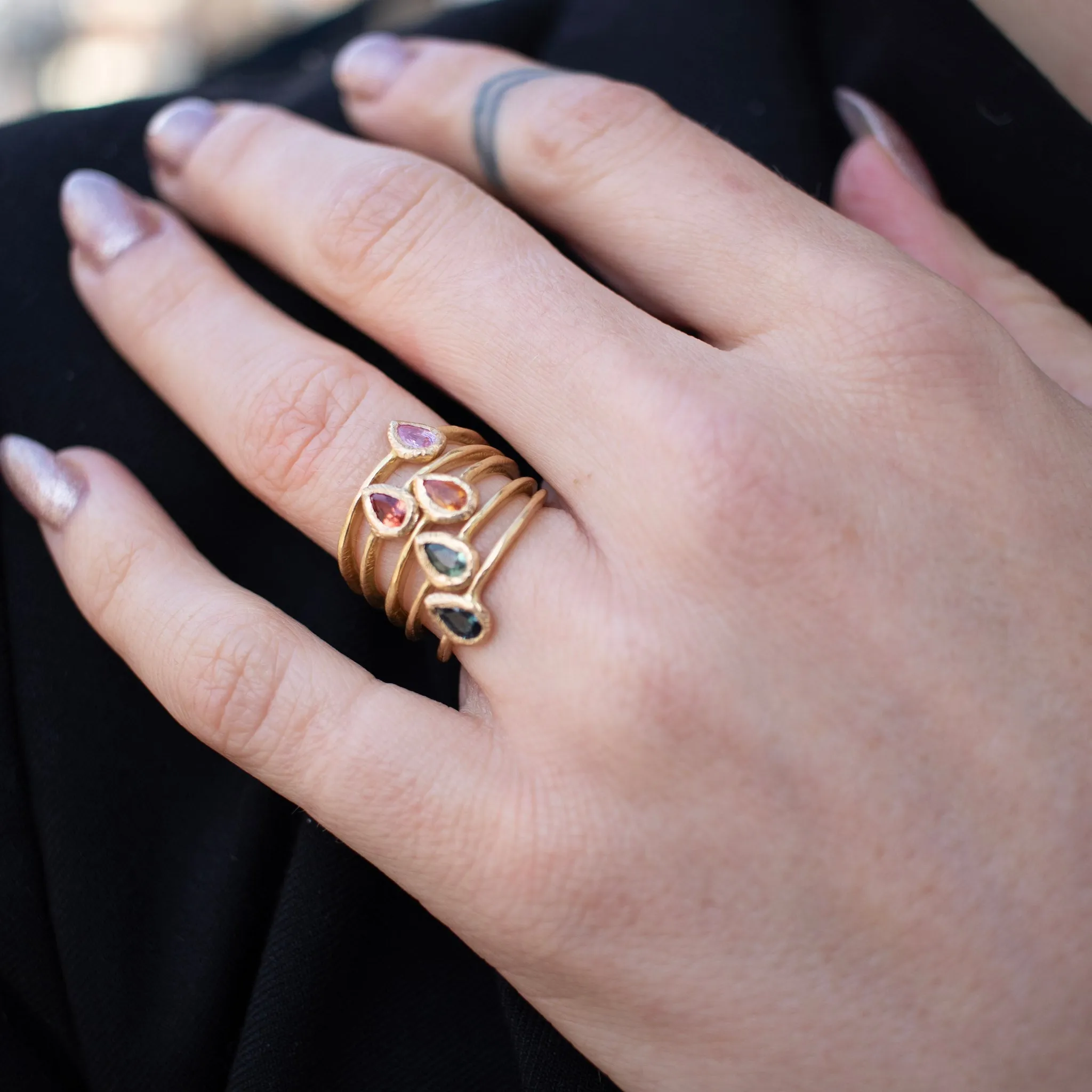 18K Teardrop Ring in Blue Sapphire