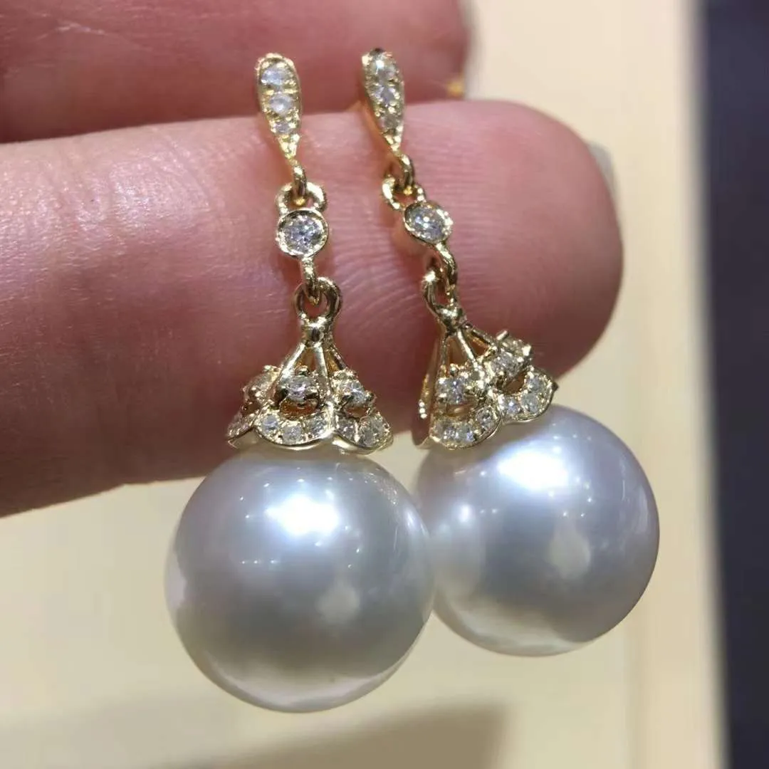 18K White Gold Australian White Pearl Earrings - TS014