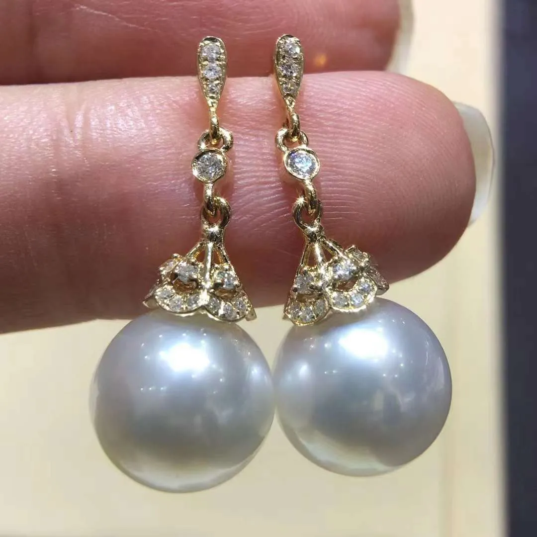 18K White Gold Australian White Pearl Earrings - TS014