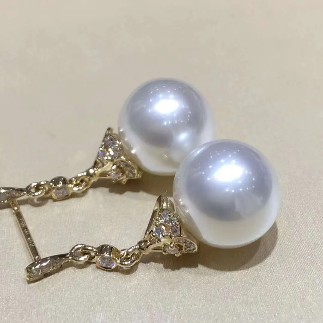 18K White Gold Australian White Pearl Earrings - TS014