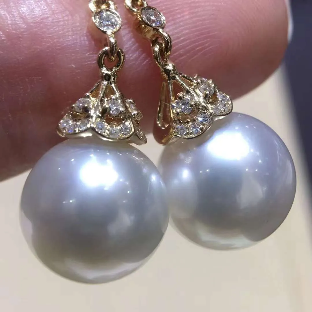 18K White Gold Australian White Pearl Earrings - TS014