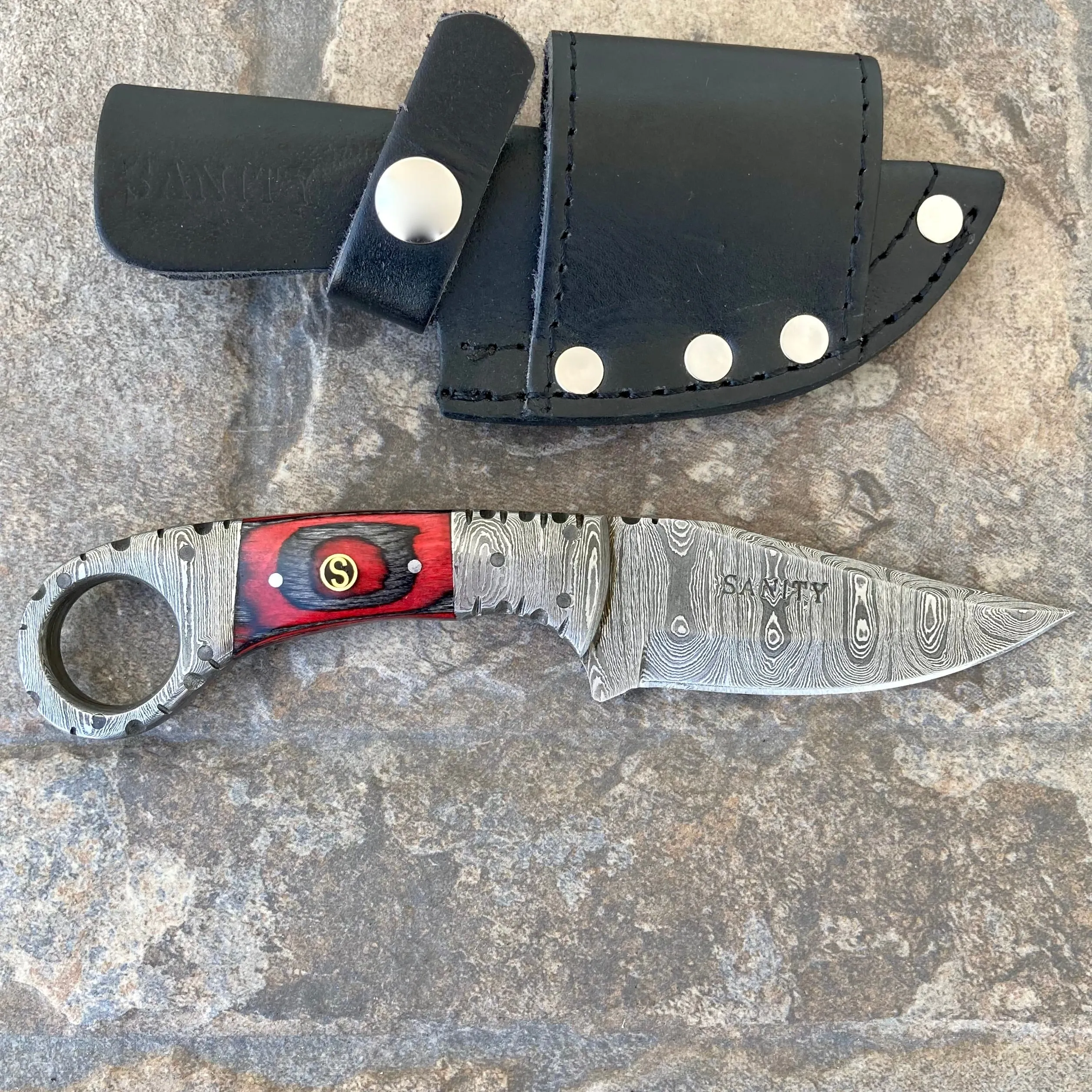 7.5” Al Capone - Red & Black Wood - Damascus - Horizontal & Vertical Carry - AC701