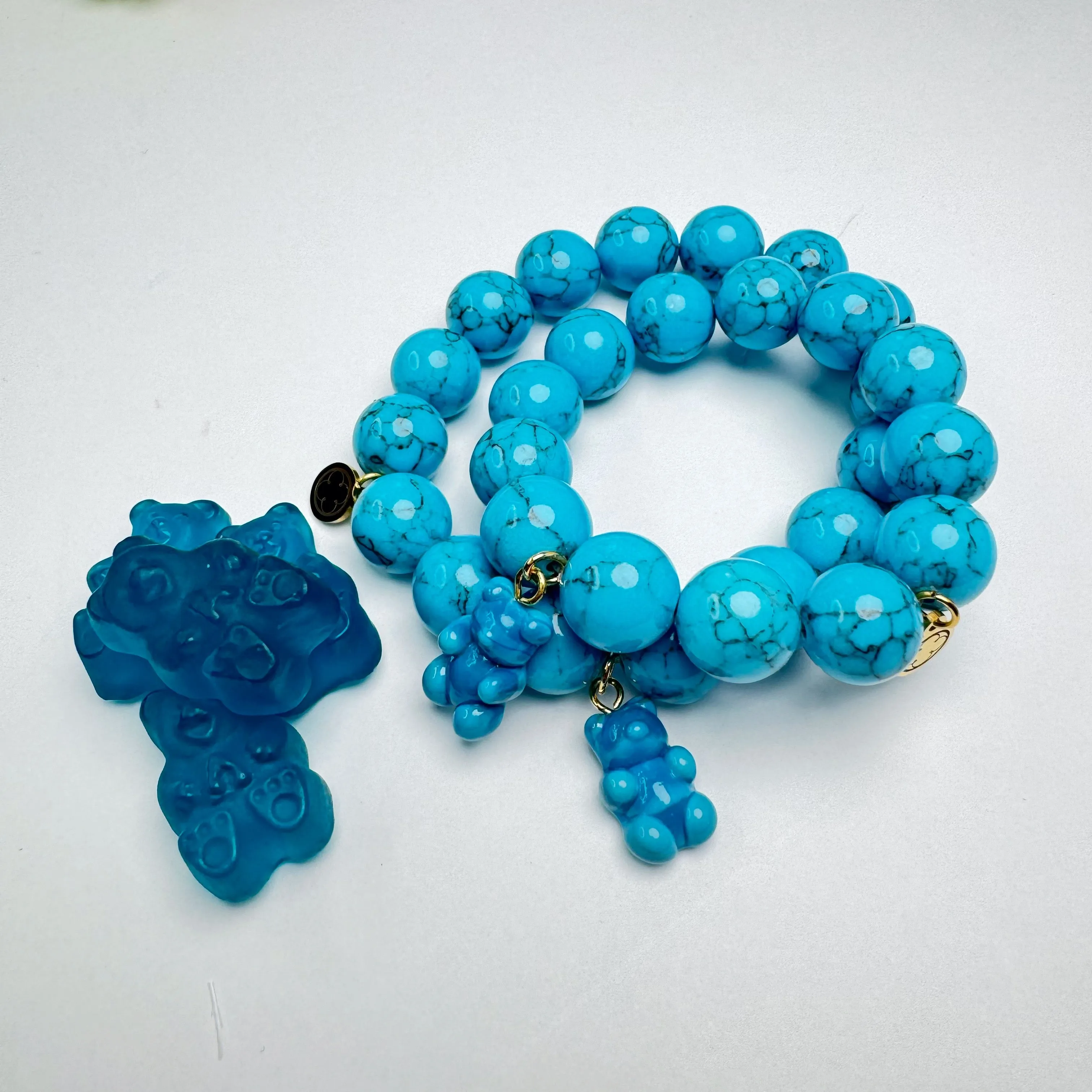 Blue Howlite with Blue Murano Glass Gummy Bear