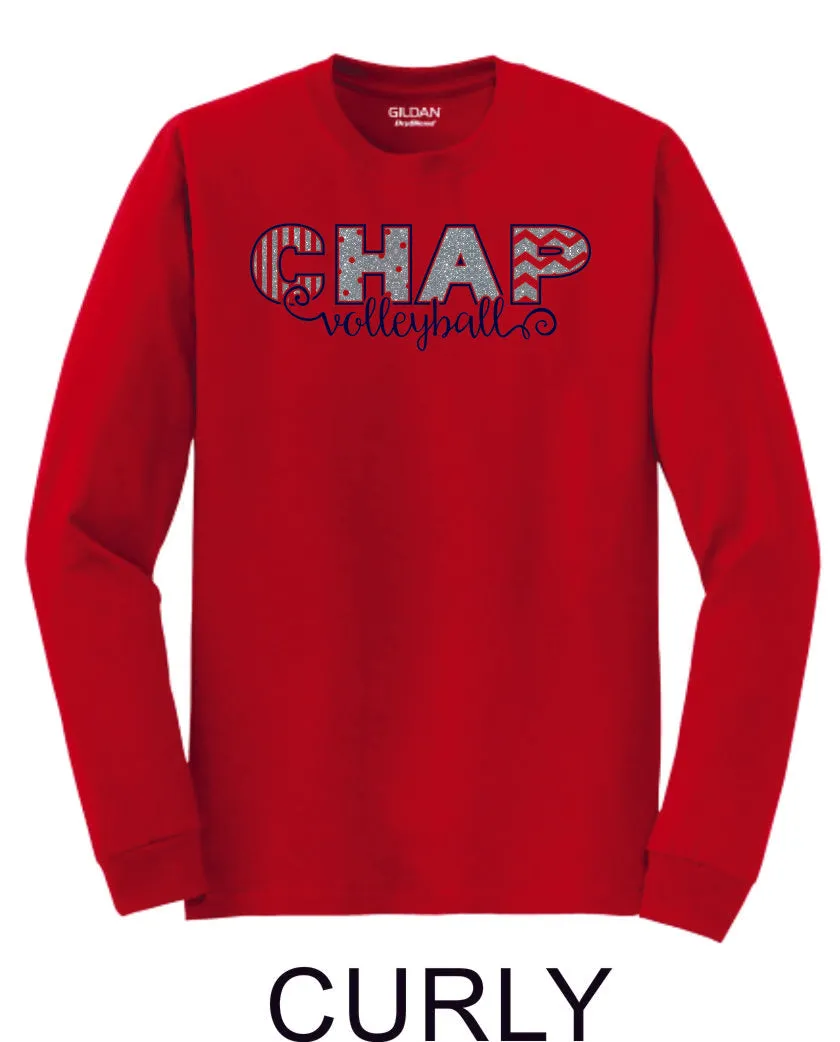 Chap Volleyball Long Sleeve Tee - 4 designs-Matte or Glitter