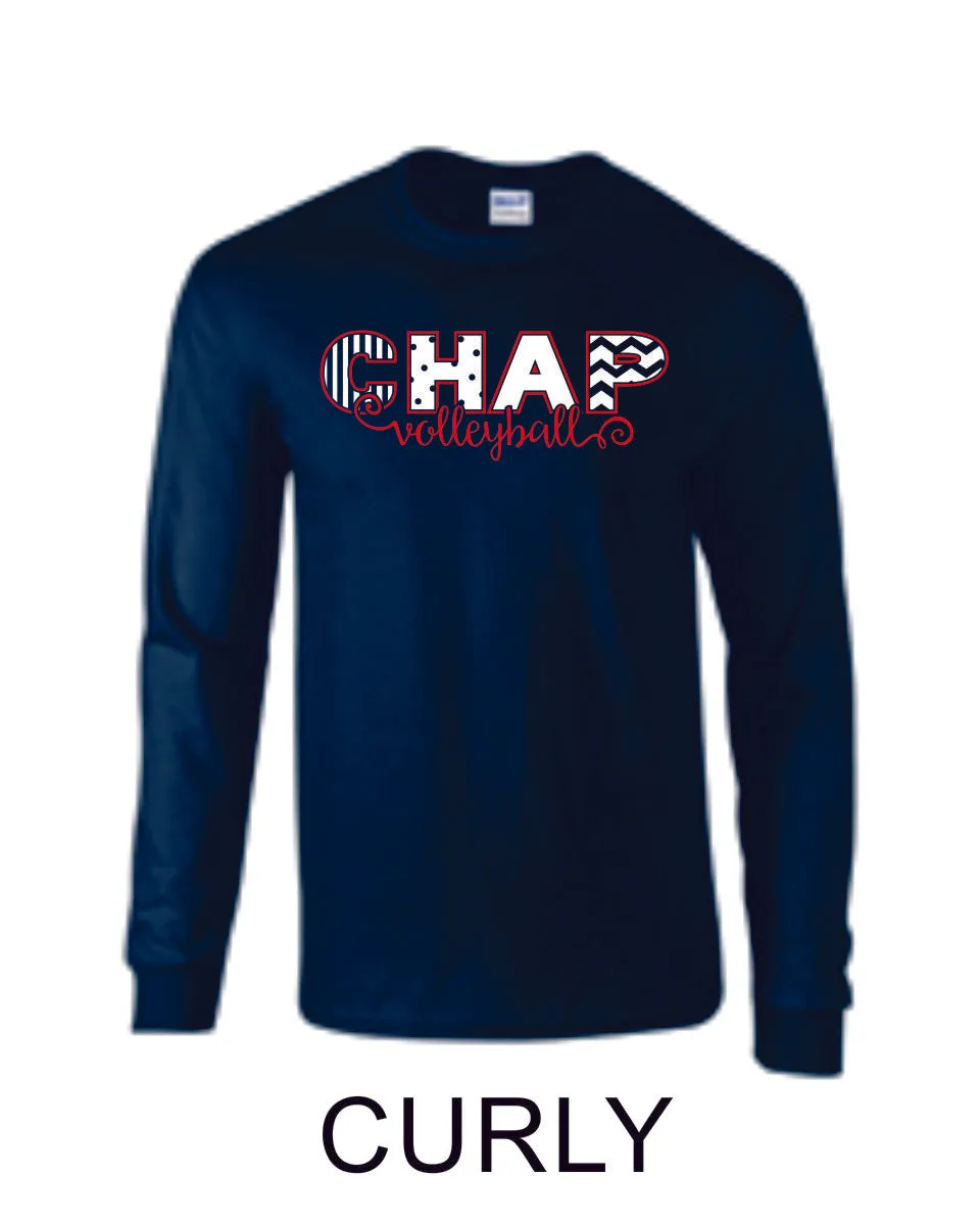 Chap Volleyball Long Sleeve Tee - 4 designs-Matte or Glitter