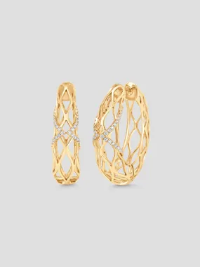 Dentelle Yellow Gold White White Hoops