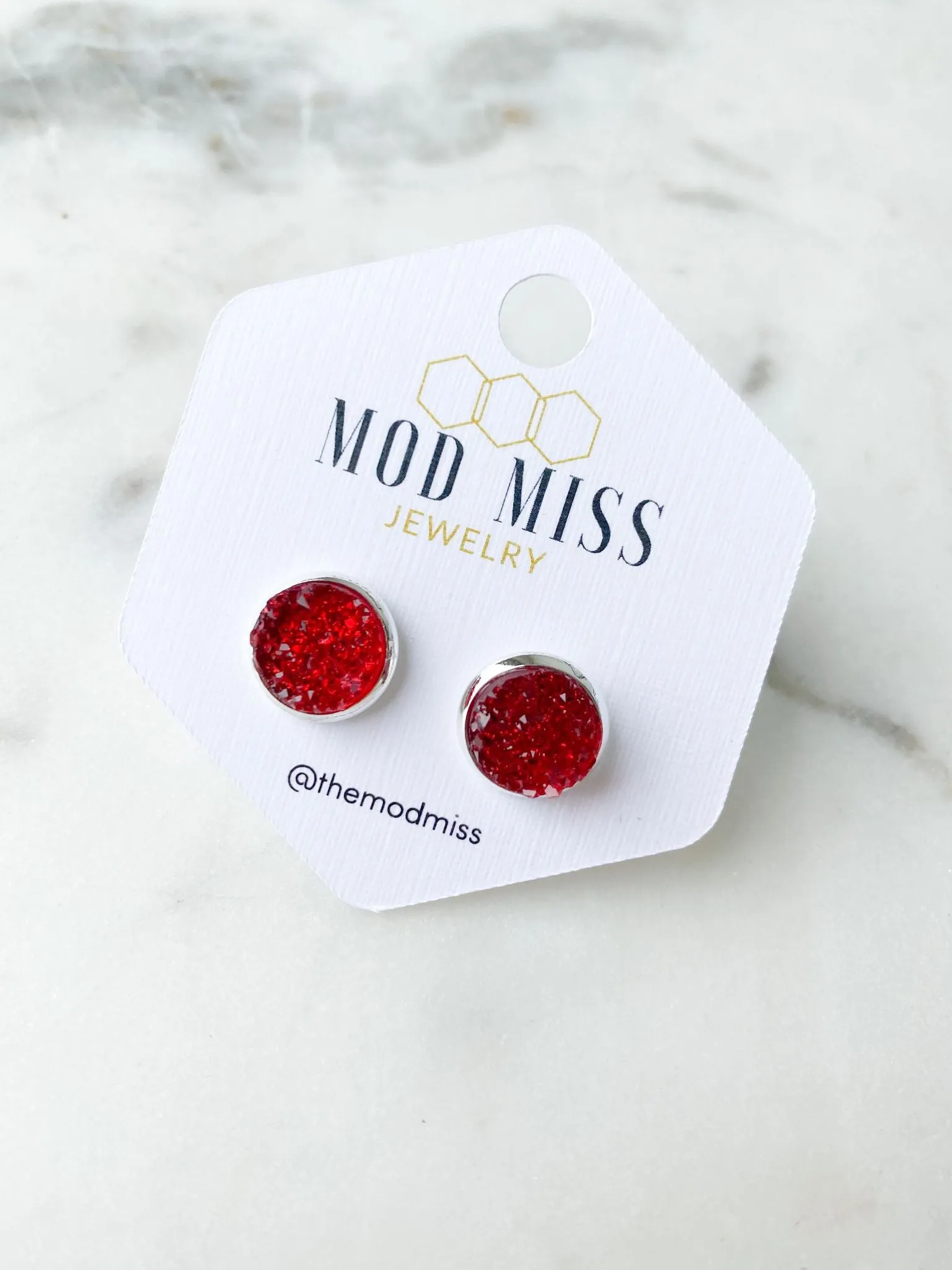 Druzy Stud Earring Red