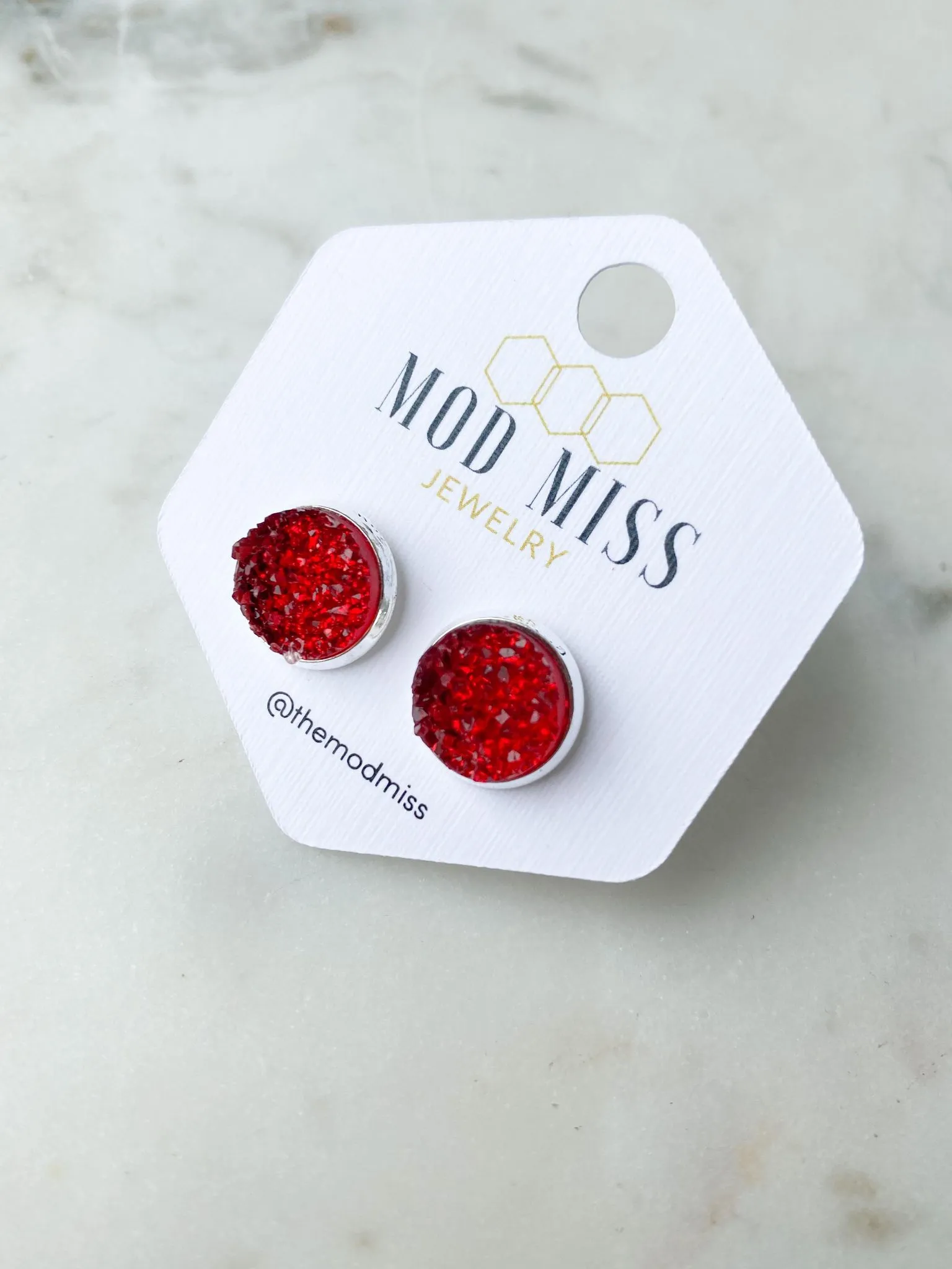 Druzy Stud Earring Red