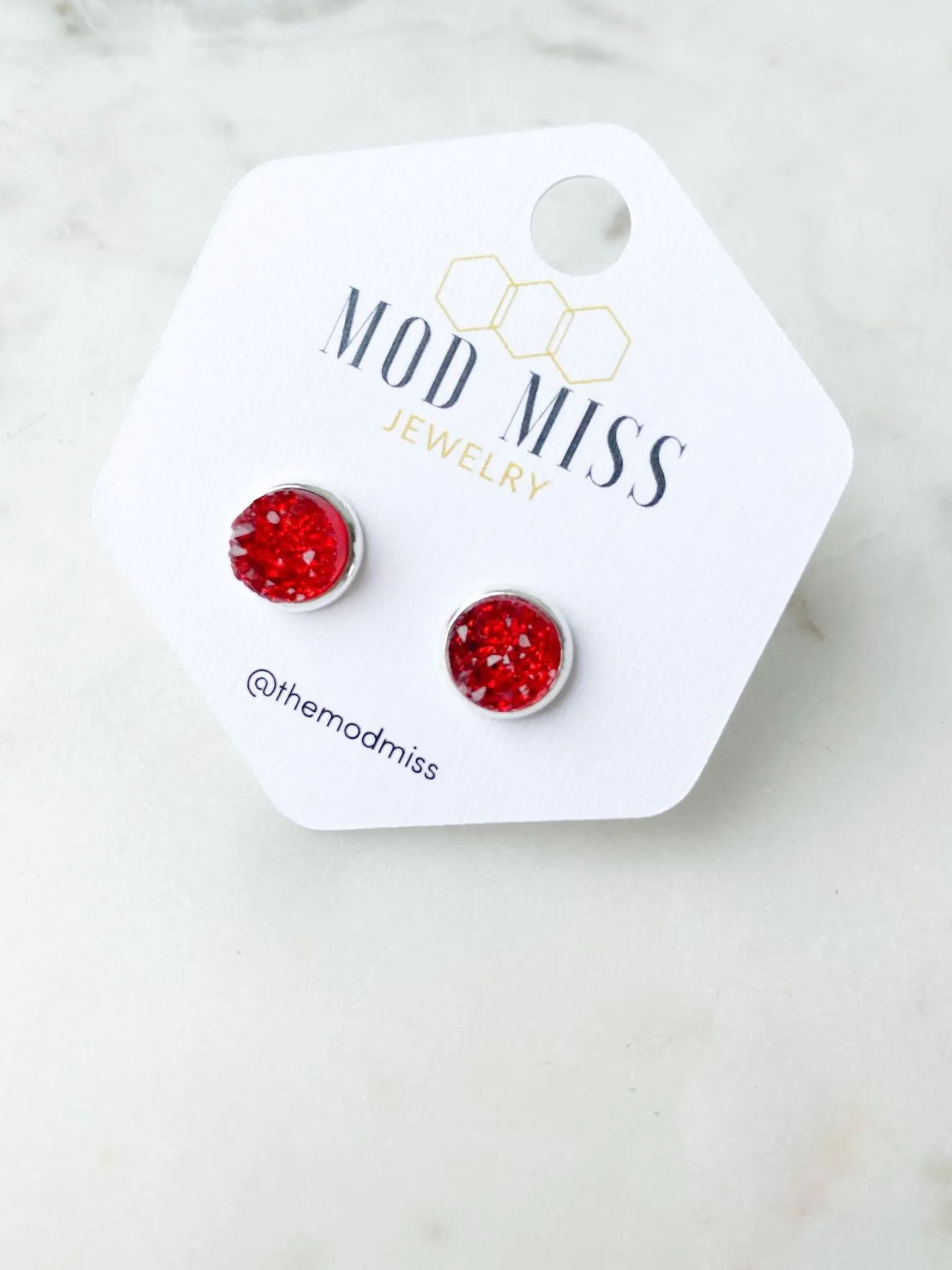 Druzy Stud Earring Red