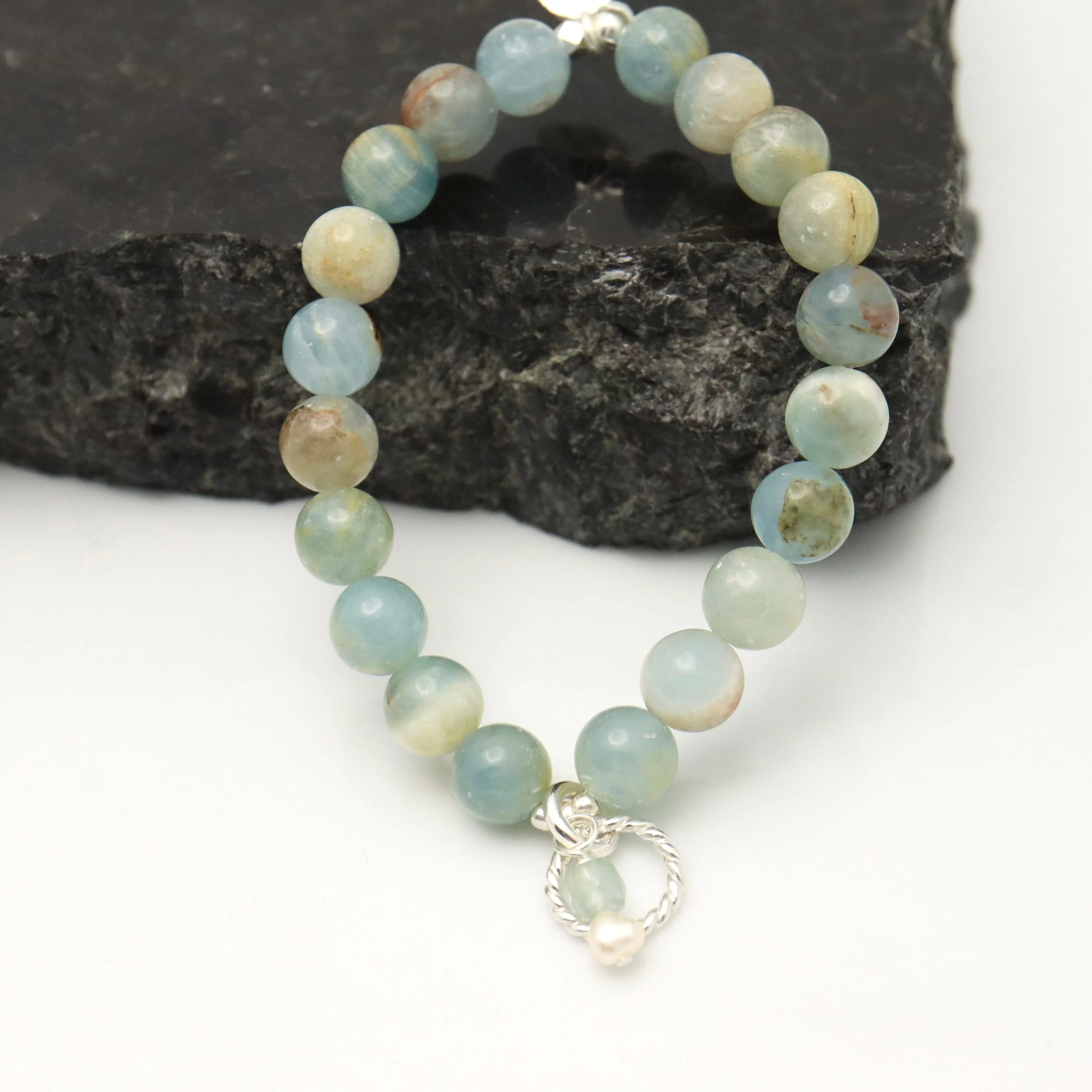 ERSA Blue Calcite & Silver Twist Charm Stretch Bracelet