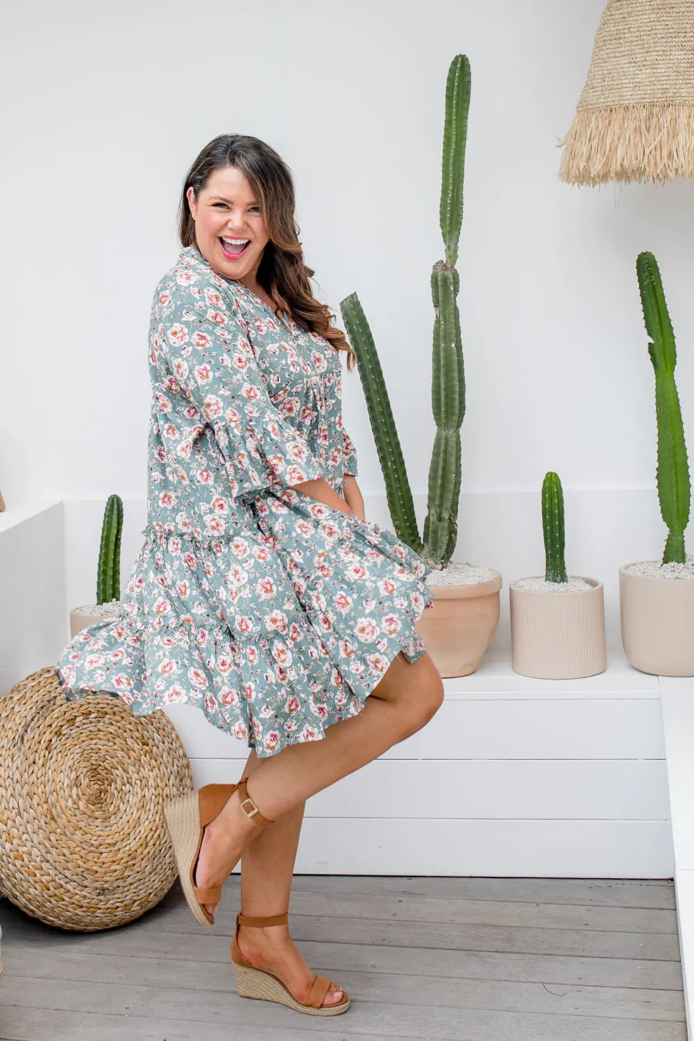 Grey Floral Dress