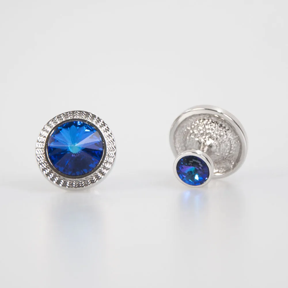 Midnight Blue Double Round Crystal Cufflinks