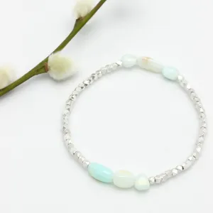 Peruvian Blue Opal & Fine Silver Stretch Bracelet