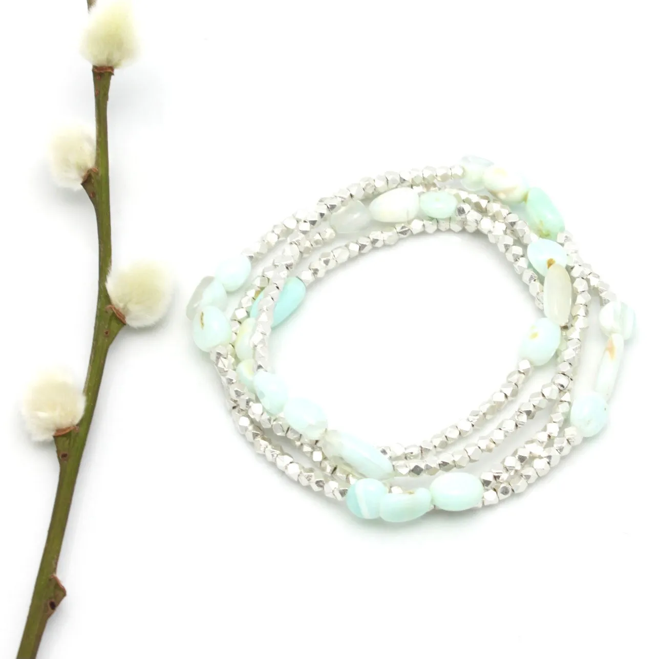 Peruvian Blue Opal & Fine Silver Stretch Bracelet