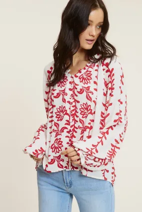 Red Patterned Blouse