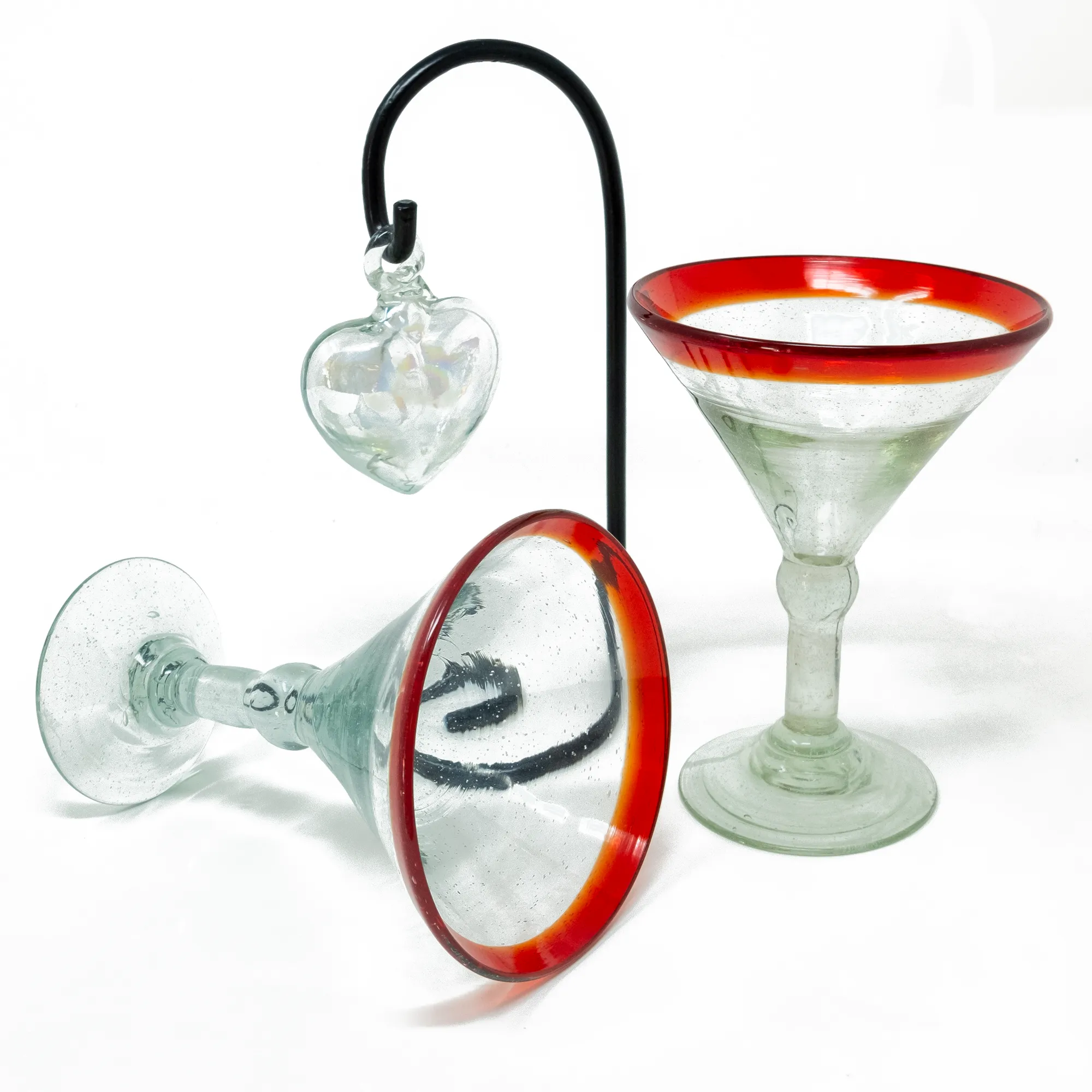 Red Rim Martini & Glass Heart Gift Set