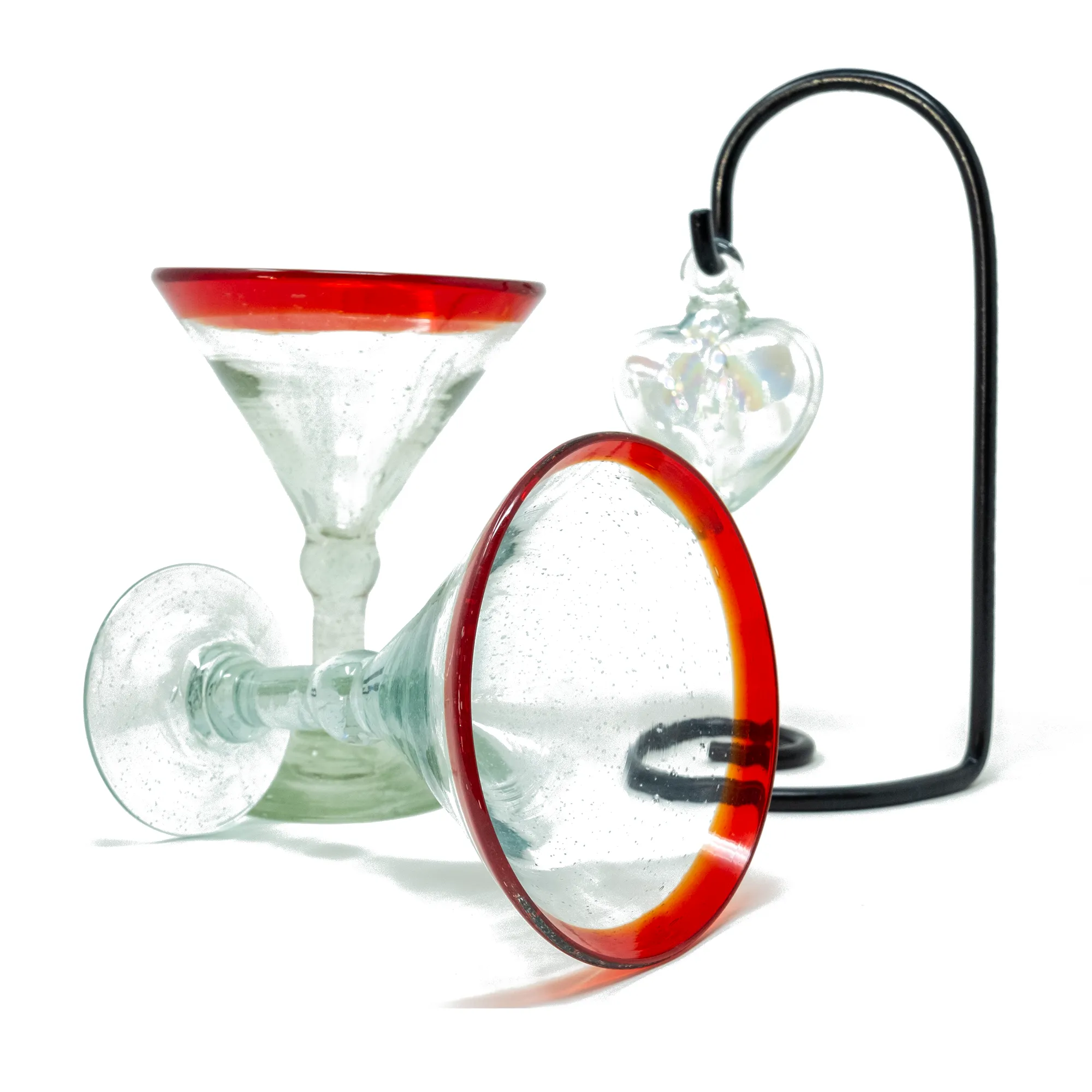 Red Rim Martini & Glass Heart Gift Set