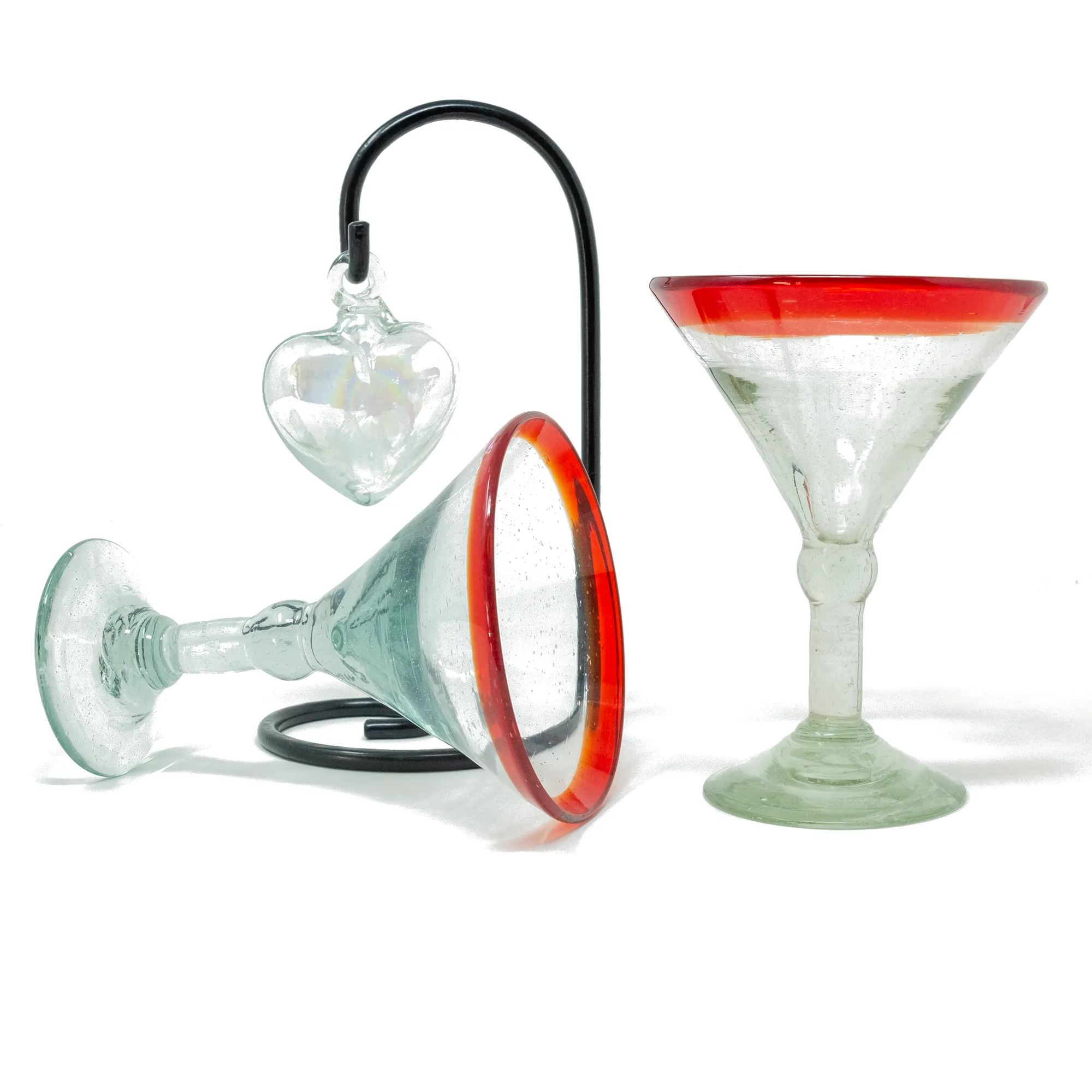 Red Rim Martini & Glass Heart Gift Set