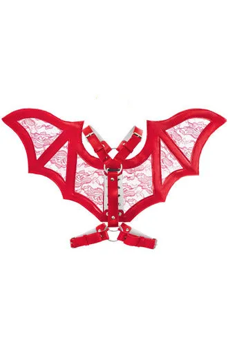 Red/Red Faux Leather & Lace Wing Harness