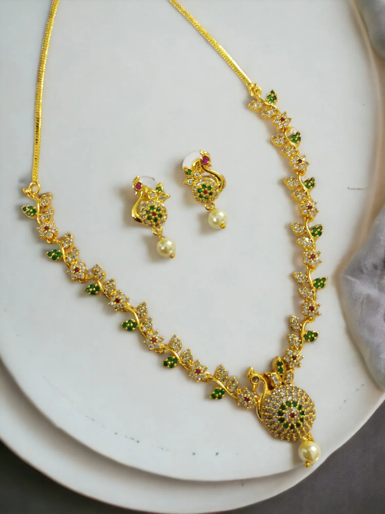 Traditional Gold Plated Peacock Necklace Set