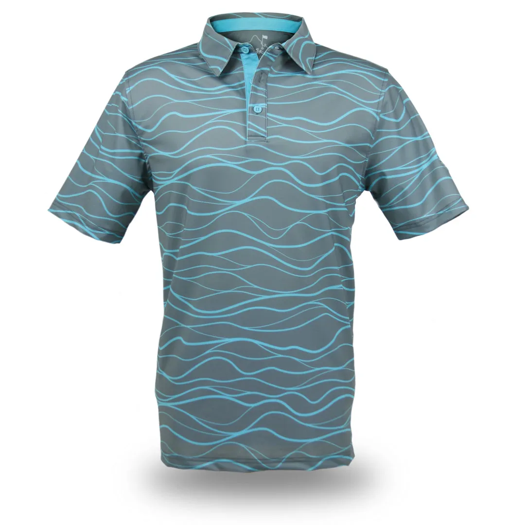 Wavy Blue Dunes- OGA Men's Polo - Gray / Sky Blue