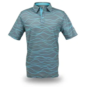 Wavy Blue Dunes- OGA Men's Polo - Gray / Sky Blue