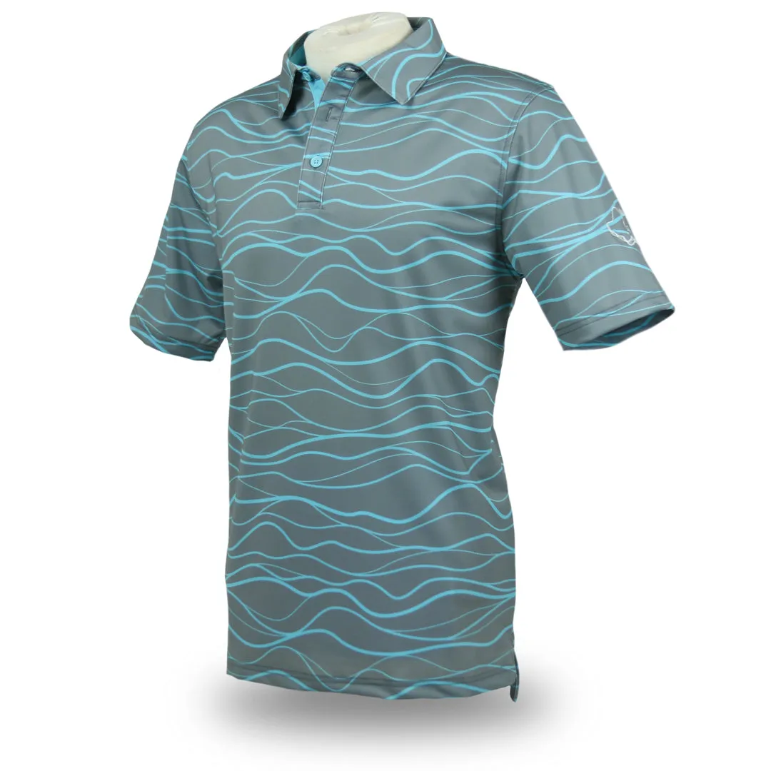 Wavy Blue Dunes- OGA Men's Polo - Gray / Sky Blue