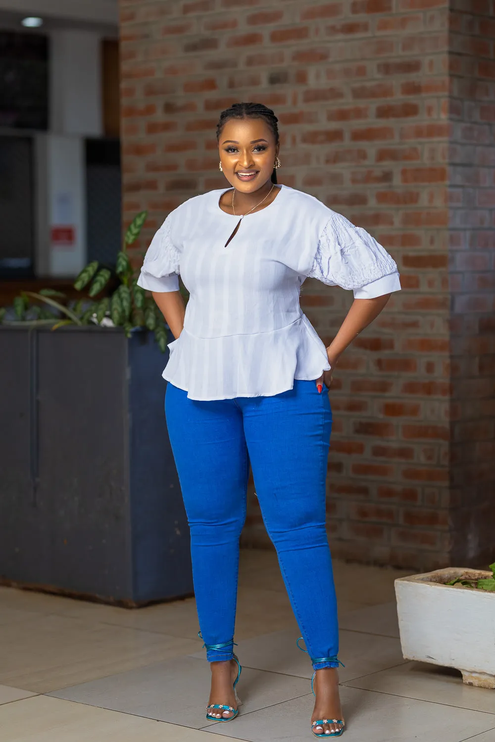 white  peplum top