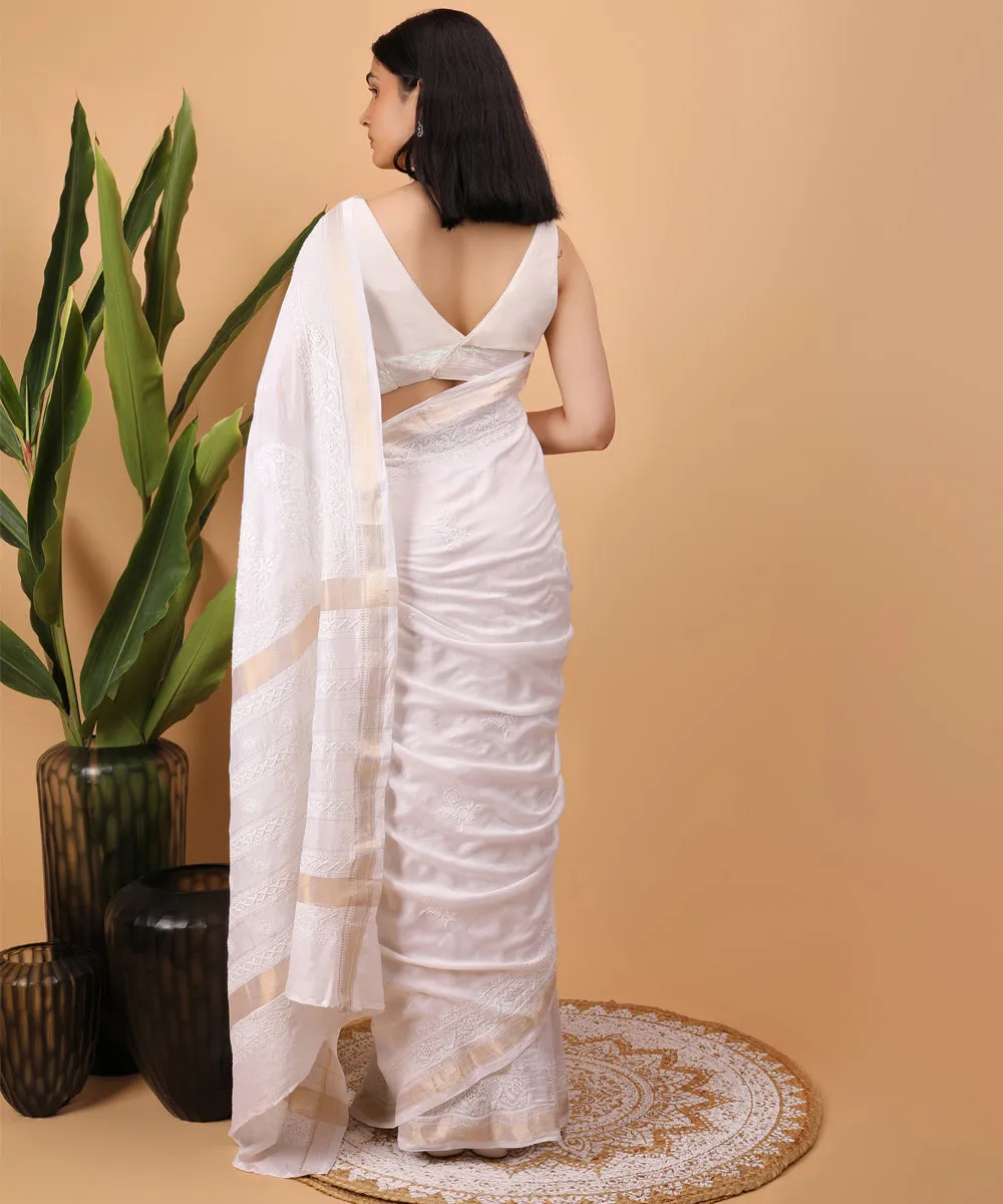 White white cotton handloom chikankari saree